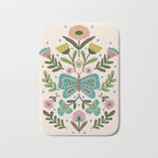 Green and Pink Butterfly Folk Art Illustration  Bath Mat Gallery Image 1