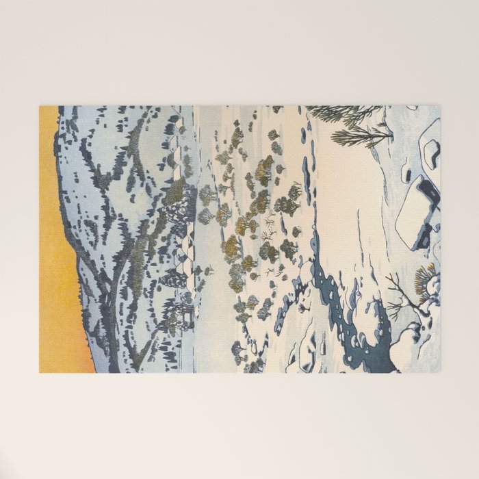 Snow Country Antique Japanese Woodblock Print Welcome Mat Gallery Image 1