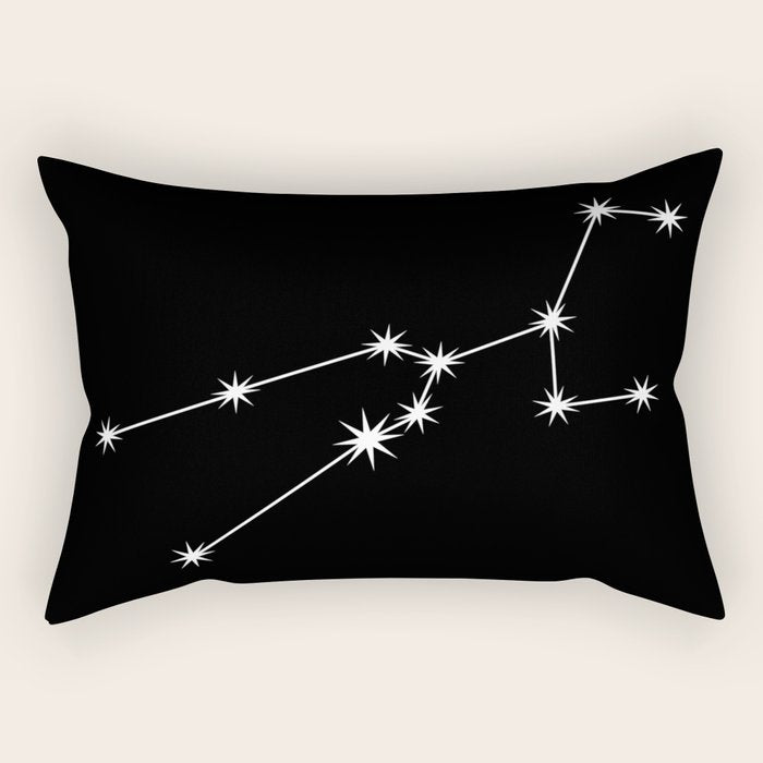 Taurus Zodiac Star Constellation Line Art Black Rectangular Pillow Gallery Image 1