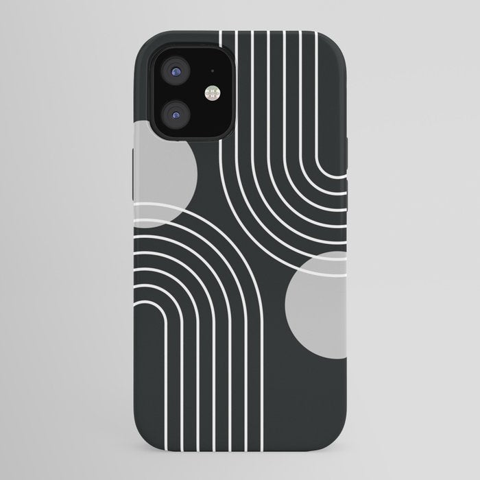 Mid Century Modern Geometric 109 in Black and White (Rainbow and Sun Abstraction) iPhone Case Gallery Image 11