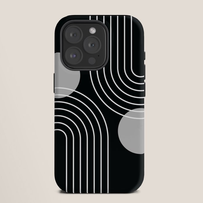 Mid Century Modern Geometric 109 in Black and White (Rainbow and Sun Abstraction) iPhone Case Gallery Image 11