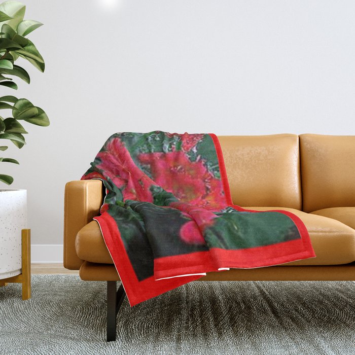 RED GERANIUMS GREEN GARDEN ART Throw Blanket Gallery Image 1