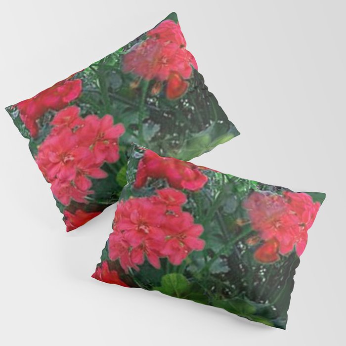 RED GERANIUMS GREEN GARDEN ART Pillow Sham Gallery Image 1