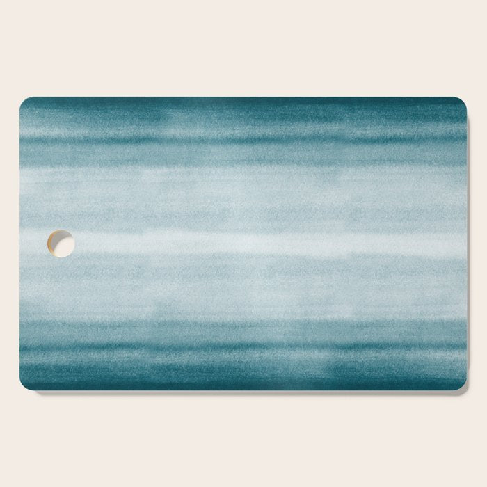 Tropical Dark Teal Inspired by Sherwin Williams 2020 Trending Color Oceanside SW6496 Watercolor Brush Strokes Horizontal Lines Pattern Cutting Board Gallery Image 1
