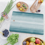 Tropical Dark Teal Inspired by Sherwin Williams 2020 Trending Color Oceanside SW6496 Watercolor Brush Strokes Horizontal Lines Pattern Cutting Board Gallery Image 2