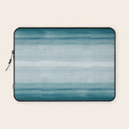 Tropical Dark Teal Inspired by Sherwin Williams 2020 Trending Color Oceanside SW6496 Watercolor Brush Strokes Horizontal Lines Pattern Laptop Sleeve Gallery Image 1