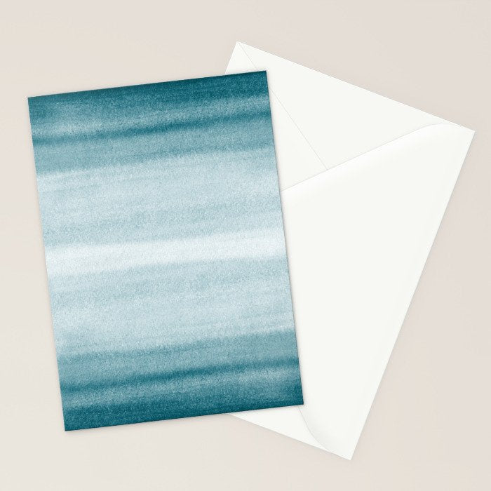 Tropical Dark Teal Inspired by Sherwin Williams 2020 Trending Color Oceanside SW6496 Watercolor Brush Strokes Horizontal Lines Pattern Stationery Card Gallery Image 2