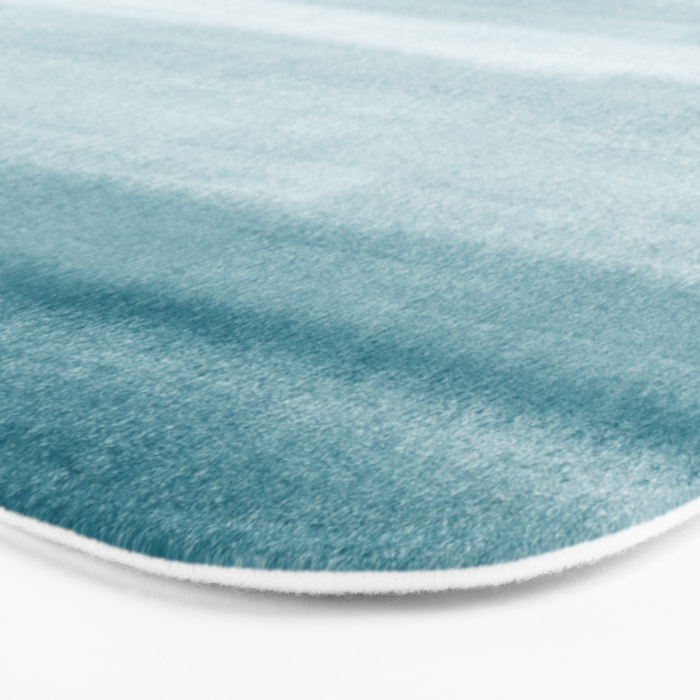 Tropical Dark Teal Inspired by Sherwin Williams 2020 Trending Color Oceanside SW6496 Watercolor Brush Strokes Horizontal Lines Pattern Bath Mat Gallery Image 3