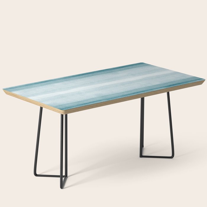 Tropical Dark Teal Inspired by Sherwin Williams 2020 Trending Color Oceanside SW6496 Watercolor Brush Strokes Horizontal Lines Pattern Coffee Table Gallery Image 1