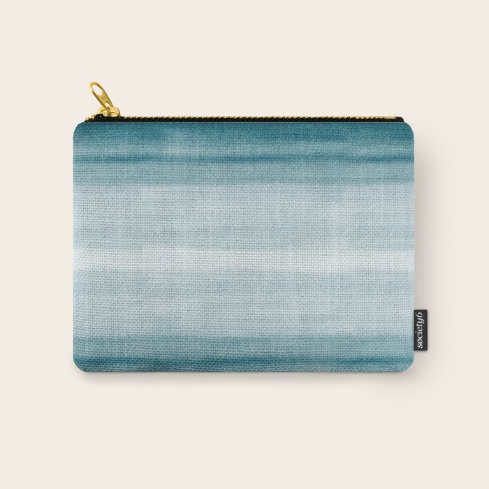 Tropical Dark Teal Inspired by Sherwin Williams 2020 Trending Color Oceanside SW6496 Watercolor Brush Strokes Horizontal Lines Pattern Carry All Pouch Gallery Image 1