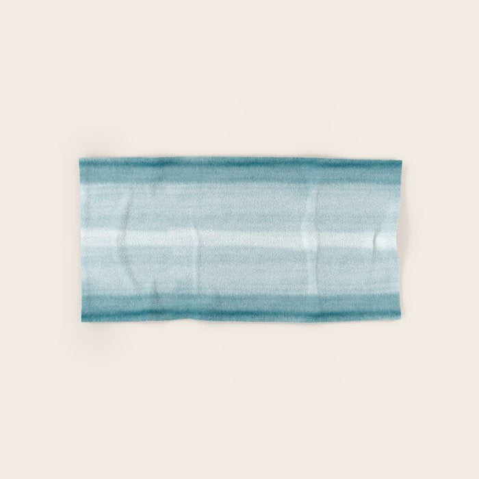 Tropical Dark Teal Inspired by Sherwin Williams 2020 Trending Color Oceanside SW6496 Watercolor Brush Strokes Horizontal Lines Pattern Bath Towel Gallery Image 1
