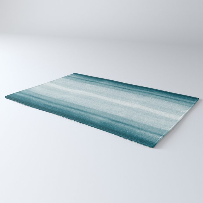 Tropical Dark Teal Inspired by Sherwin Williams 2020 Trending Color Oceanside SW6496 Watercolor Brush Strokes Horizontal Lines Pattern Rug Gallery Image 3