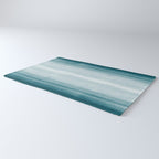 Tropical Dark Teal Inspired by Sherwin Williams 2020 Trending Color Oceanside SW6496 Watercolor Brush Strokes Horizontal Lines Pattern Rug Gallery Image 3