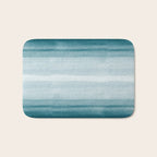 Tropical Dark Teal Inspired by Sherwin Williams 2020 Trending Color Oceanside SW6496 Watercolor Brush Strokes Horizontal Lines Pattern Bath Mat Gallery Image 1