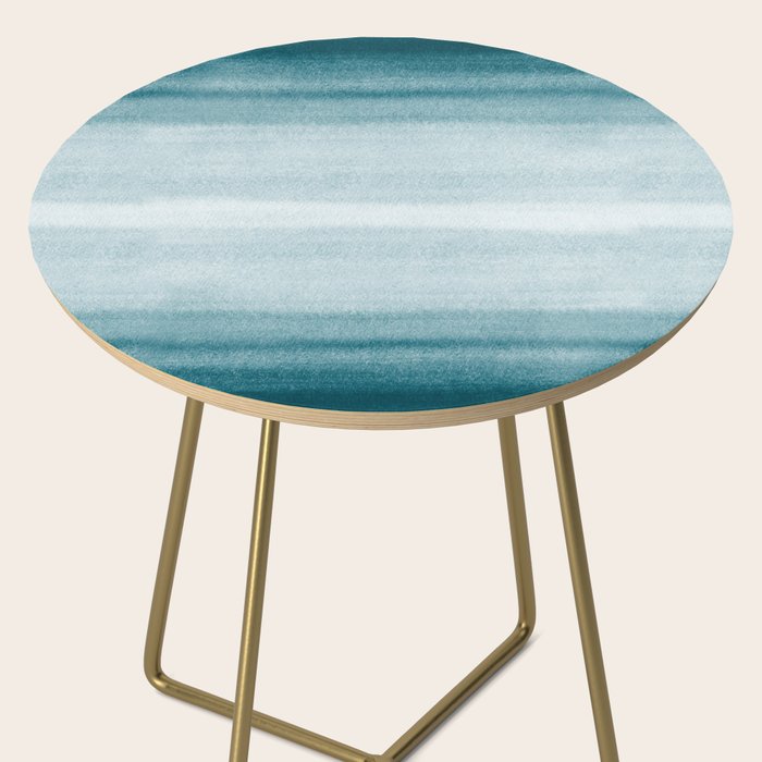Tropical Dark Teal Inspired by Sherwin Williams 2020 Trending Color Oceanside SW6496 Watercolor Brush Strokes Horizontal Lines Pattern Side Table Gallery Image 2