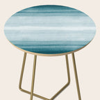 Tropical Dark Teal Inspired by Sherwin Williams 2020 Trending Color Oceanside SW6496 Watercolor Brush Strokes Horizontal Lines Pattern Side Table Gallery Image 2