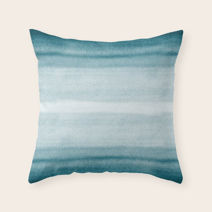 Tropical Dark Teal Inspired by Sherwin Williams 2020 Trending Color Oceanside SW6496 Watercolor Brush Strokes Horizontal Lines Pattern Throw Pillow Gallery Image 6