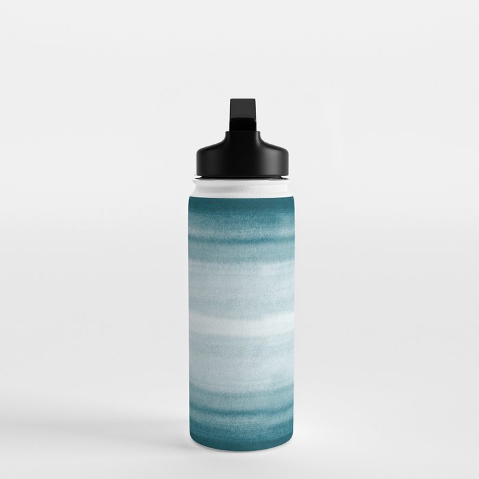 Tropical Dark Teal Inspired by Sherwin Williams 2020 Trending Color Oceanside SW6496 Watercolor Brush Strokes Horizontal Lines Pattern Water Bottle Gallery Image 3