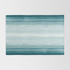 Tropical Dark Teal Inspired by Sherwin Williams 2020 Trending Color Oceanside SW6496 Watercolor Brush Strokes Horizontal Lines Pattern Rug Gallery Image 2