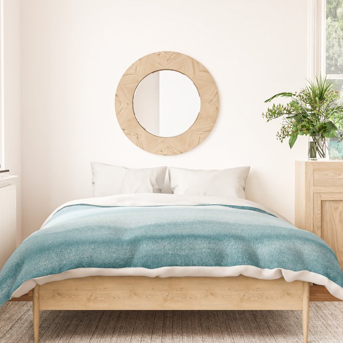 Tropical Dark Teal Inspired by Sherwin Williams 2020 Trending Color Oceanside SW6496 Watercolor Brush Strokes Horizontal Lines Pattern Duvet Cover Gallery Image 3