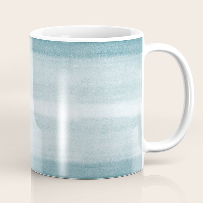 Tropical Dark Teal Inspired by Sherwin Williams 2020 Trending Color Oceanside SW6496 Watercolor Brush Strokes Horizontal Lines Pattern Coffee Mug Gallery Image 1