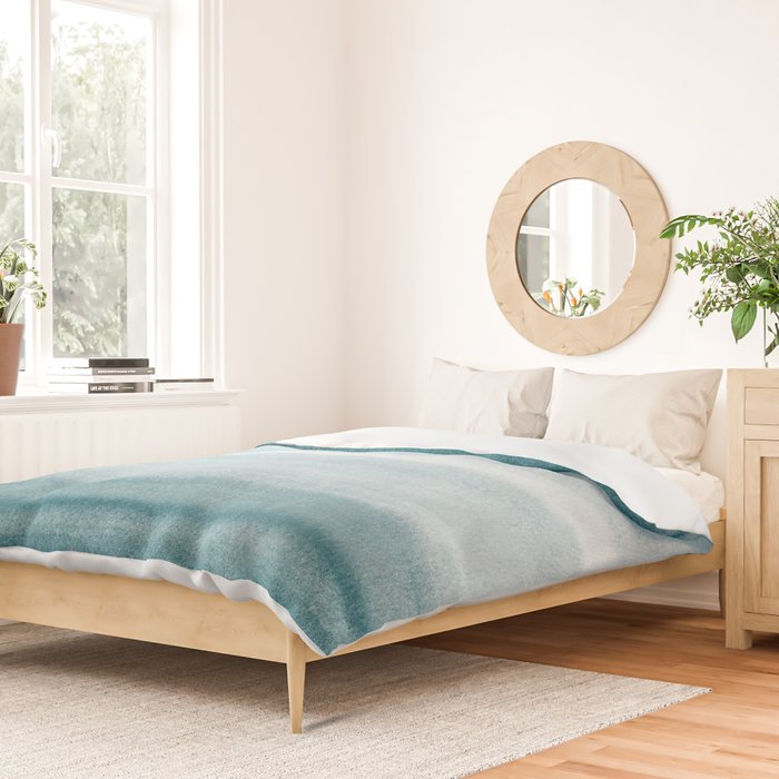 Tropical Dark Teal Inspired by Sherwin Williams 2020 Trending Color Oceanside SW6496 Watercolor Brush Strokes Horizontal Lines Pattern Duvet Cover Gallery Image 2