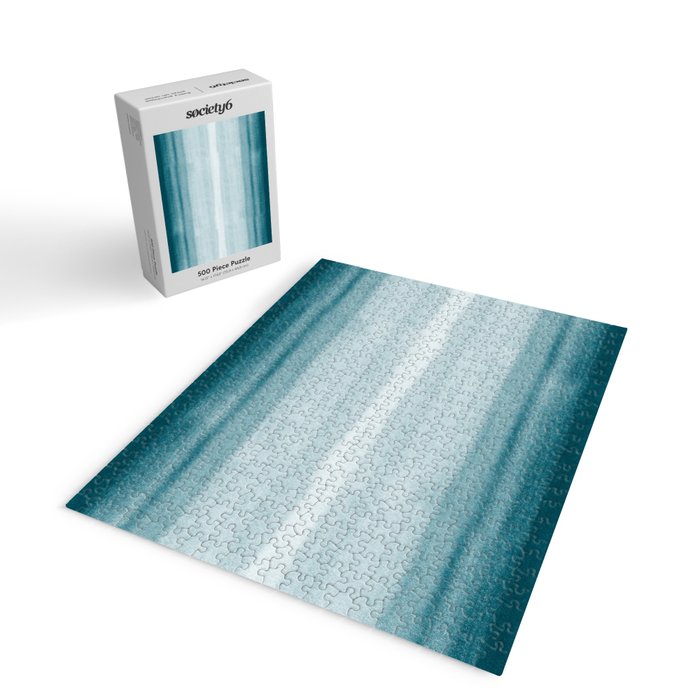 Tropical Dark Teal Inspired by Sherwin Williams 2020 Trending Color Oceanside SW6496 Watercolor Brush Strokes Horizontal Lines Pattern Jigsaw Puzzle Gallery Image 2