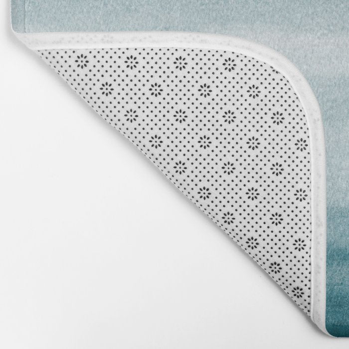Tropical Dark Teal Inspired by Sherwin Williams 2020 Trending Color Oceanside SW6496 Watercolor Brush Strokes Horizontal Lines Pattern Bath Mat Gallery Image 2