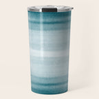 Tropical Dark Teal Inspired by Sherwin Williams 2020 Trending Color Oceanside SW6496 Watercolor Brush Strokes Horizontal Lines Pattern Travel Mug Gallery Image 1