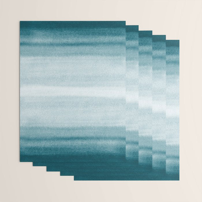 Tropical Dark Teal Inspired by Sherwin Williams 2020 Trending Color Oceanside SW6496 Watercolor Brush Strokes Horizontal Lines Pattern Wrapping Paper Gallery Image 3