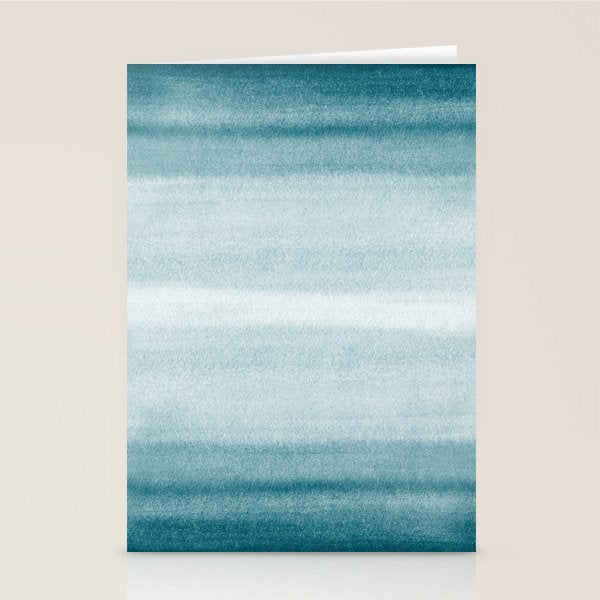 Tropical Dark Teal Inspired by Sherwin Williams 2020 Trending Color Oceanside SW6496 Watercolor Brush Strokes Horizontal Lines Pattern Stationery Card Gallery Image 2