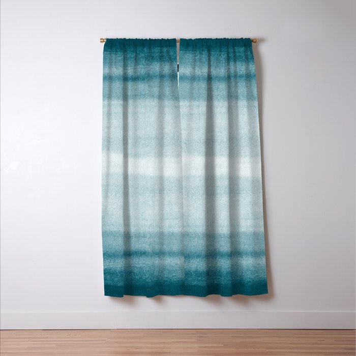 Tropical Dark Teal Inspired by Sherwin Williams 2020 Trending Color Oceanside SW6496 Watercolor Brush Strokes Horizontal Lines Pattern Window Curtain Gallery Image 3