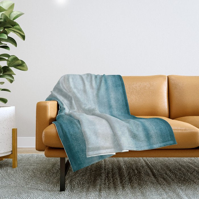 Tropical Dark Teal Inspired by Sherwin Williams 2020 Trending Color Oceanside SW6496 Watercolor Brush Strokes Horizontal Lines Pattern Throw Blanket Gallery Image 1