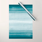 Tropical Dark Teal Inspired by Sherwin Williams 2020 Trending Color Oceanside SW6496 Watercolor Brush Strokes Horizontal Lines Pattern Wrapping Paper Gallery Image 1
