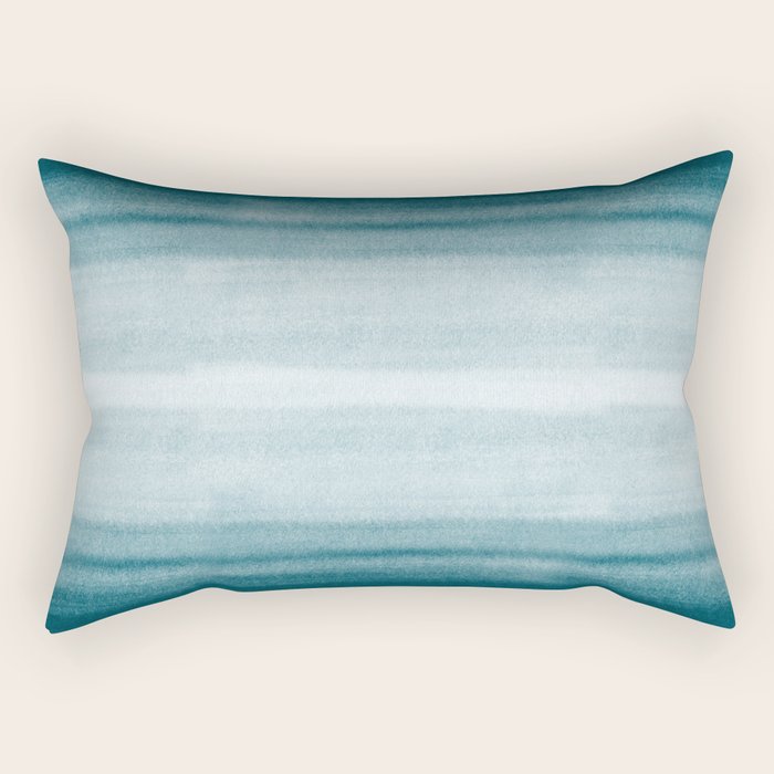 Tropical Dark Teal Inspired by Sherwin Williams 2020 Trending Color Oceanside SW6496 Watercolor Brush Strokes Horizontal Lines Pattern Rectangular Pillow Gallery Image 1