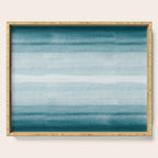 Tropical Dark Teal Inspired by Sherwin Williams 2020 Trending Color Oceanside SW6496 Watercolor Brush Strokes Horizontal Lines Pattern Serving Tray Gallery Image 1