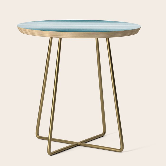 Tropical Dark Teal Inspired by Sherwin Williams 2020 Trending Color Oceanside SW6496 Watercolor Brush Strokes Horizontal Lines Pattern Side Table Gallery Image 1
