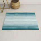 Tropical Dark Teal Inspired by Sherwin Williams 2020 Trending Color Oceanside SW6496 Watercolor Brush Strokes Horizontal Lines Pattern Rug Gallery Image 1