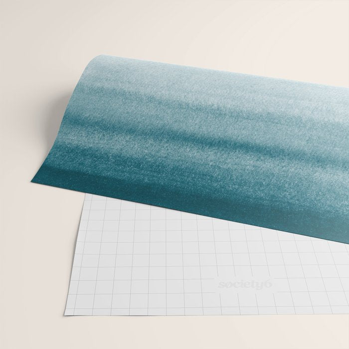 Tropical Dark Teal Inspired by Sherwin Williams 2020 Trending Color Oceanside SW6496 Watercolor Brush Strokes Horizontal Lines Pattern Wrapping Paper Gallery Image 2