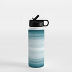 Tropical Dark Teal Inspired by Sherwin Williams 2020 Trending Color Oceanside SW6496 Watercolor Brush Strokes Horizontal Lines Pattern Water Bottle Gallery Image 1