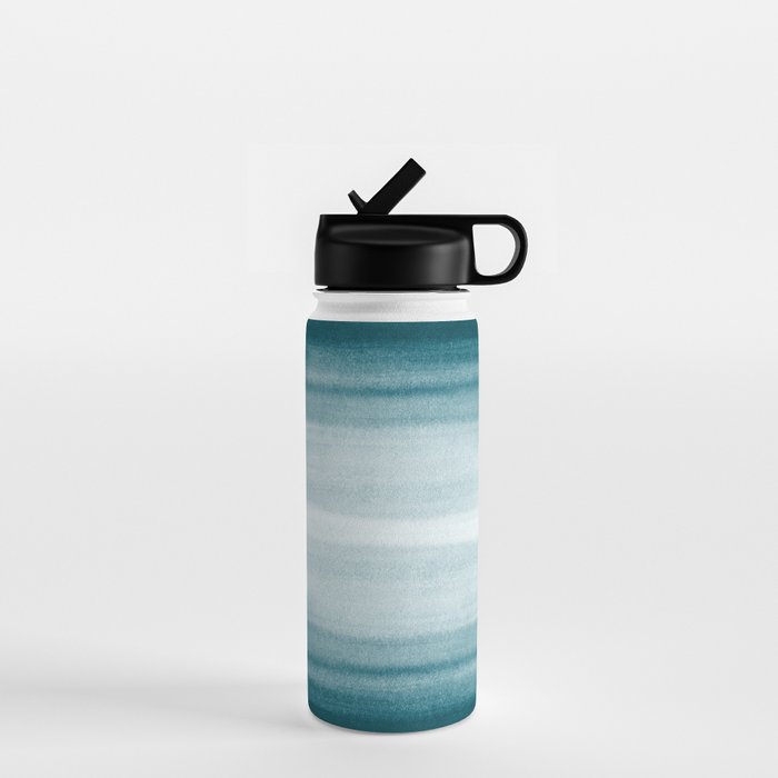 Tropical Dark Teal Inspired by Sherwin Williams 2020 Trending Color Oceanside SW6496 Watercolor Brush Strokes Horizontal Lines Pattern Water Bottle Gallery Image 1
