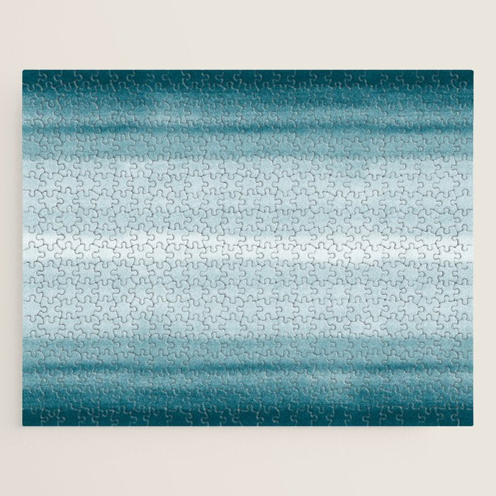 Tropical Dark Teal Inspired by Sherwin Williams 2020 Trending Color Oceanside SW6496 Watercolor Brush Strokes Horizontal Lines Pattern Jigsaw Puzzle Gallery Image 1