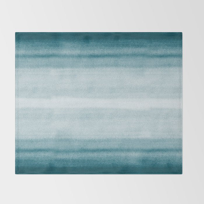 Tropical Dark Teal Inspired by Sherwin Williams 2020 Trending Color Oceanside SW6496 Watercolor Brush Strokes Horizontal Lines Pattern Throw Blanket Gallery Image 2