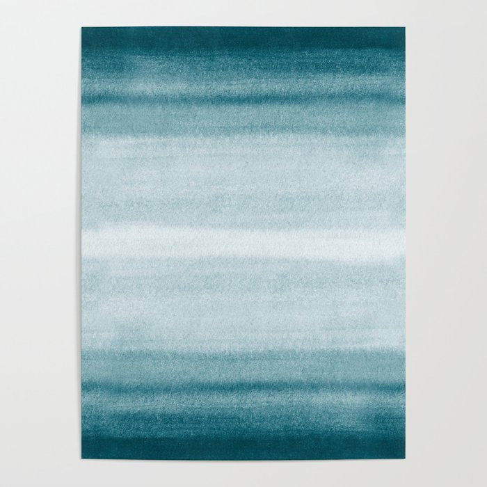 Tropical Dark Teal Inspired by Sherwin Williams 2020 Trending Color Oceanside SW6496 Watercolor Brush Strokes Horizontal Lines Pattern Poster Gallery Image 4