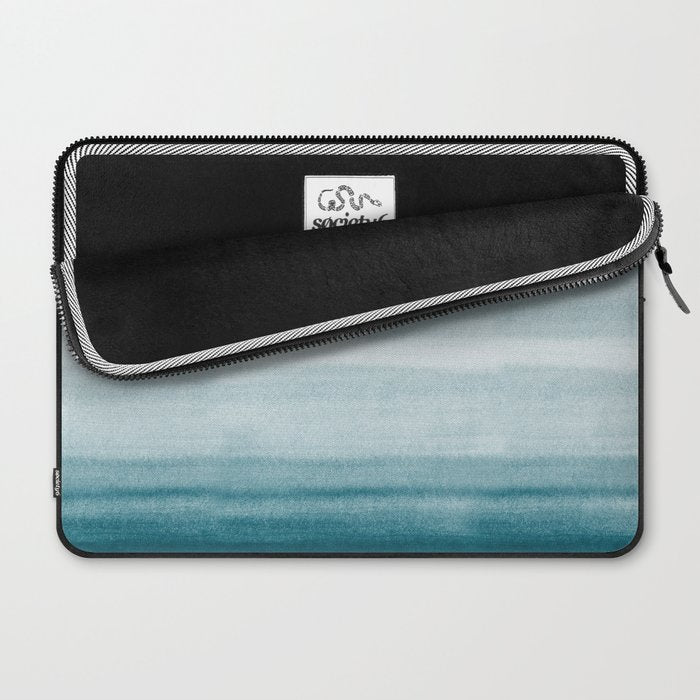 Tropical Dark Teal Inspired by Sherwin Williams 2020 Trending Color Oceanside SW6496 Watercolor Brush Strokes Horizontal Lines Pattern Laptop Sleeve Gallery Image 2