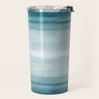 Tropical Dark Teal Inspired by Sherwin Williams 2020 Trending Color Oceanside SW6496 Watercolor Brush Strokes Horizontal Lines Pattern Travel Mug Gallery Image 2