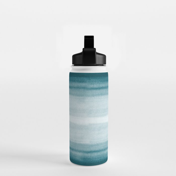 Tropical Dark Teal Inspired by Sherwin Williams 2020 Trending Color Oceanside SW6496 Watercolor Brush Strokes Horizontal Lines Pattern Water Bottle Gallery Image 2
