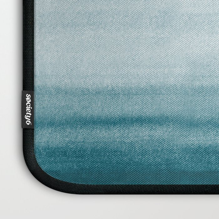 Tropical Dark Teal Inspired by Sherwin Williams 2020 Trending Color Oceanside SW6496 Watercolor Brush Strokes Horizontal Lines Pattern Laptop Sleeve Gallery Image 3
