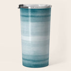 Tropical Dark Teal Inspired by Sherwin Williams 2020 Trending Color Oceanside SW6496 Watercolor Brush Strokes Horizontal Lines Pattern Travel Mug Gallery Image 3