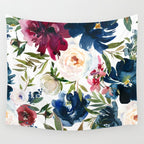 Burgundy Navy Floral Watercolor Pattern A OS Wall Tapestry Gallery Image 4